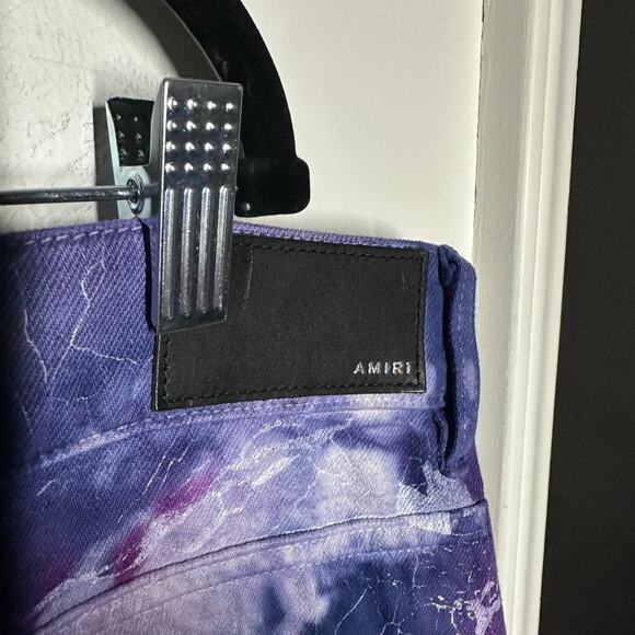 NEW Amiri Men's Cracked Tie Dye Carpenter Purple White Flare Wide Jeans Size 38 - Picture 7 of 16